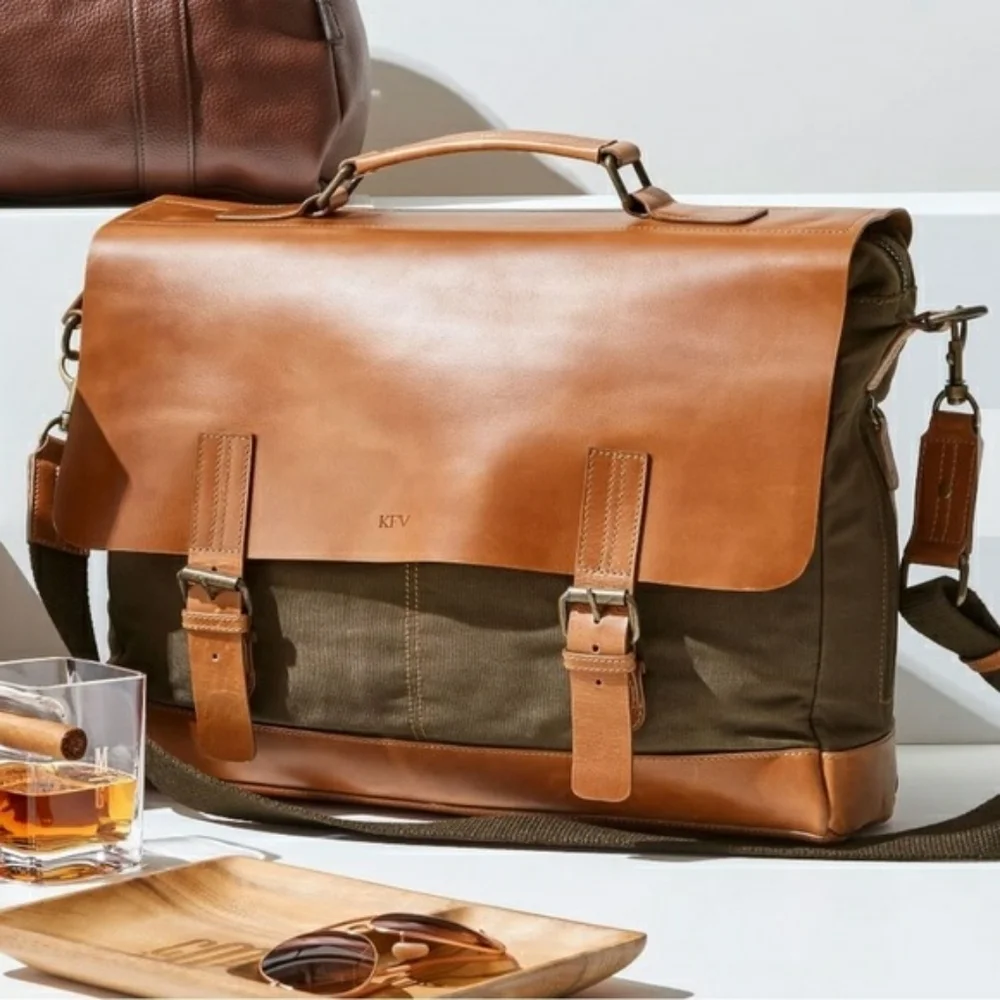 Mark & Graham Beckett Waxed Canvas & Leather Messenger Bag NWOT